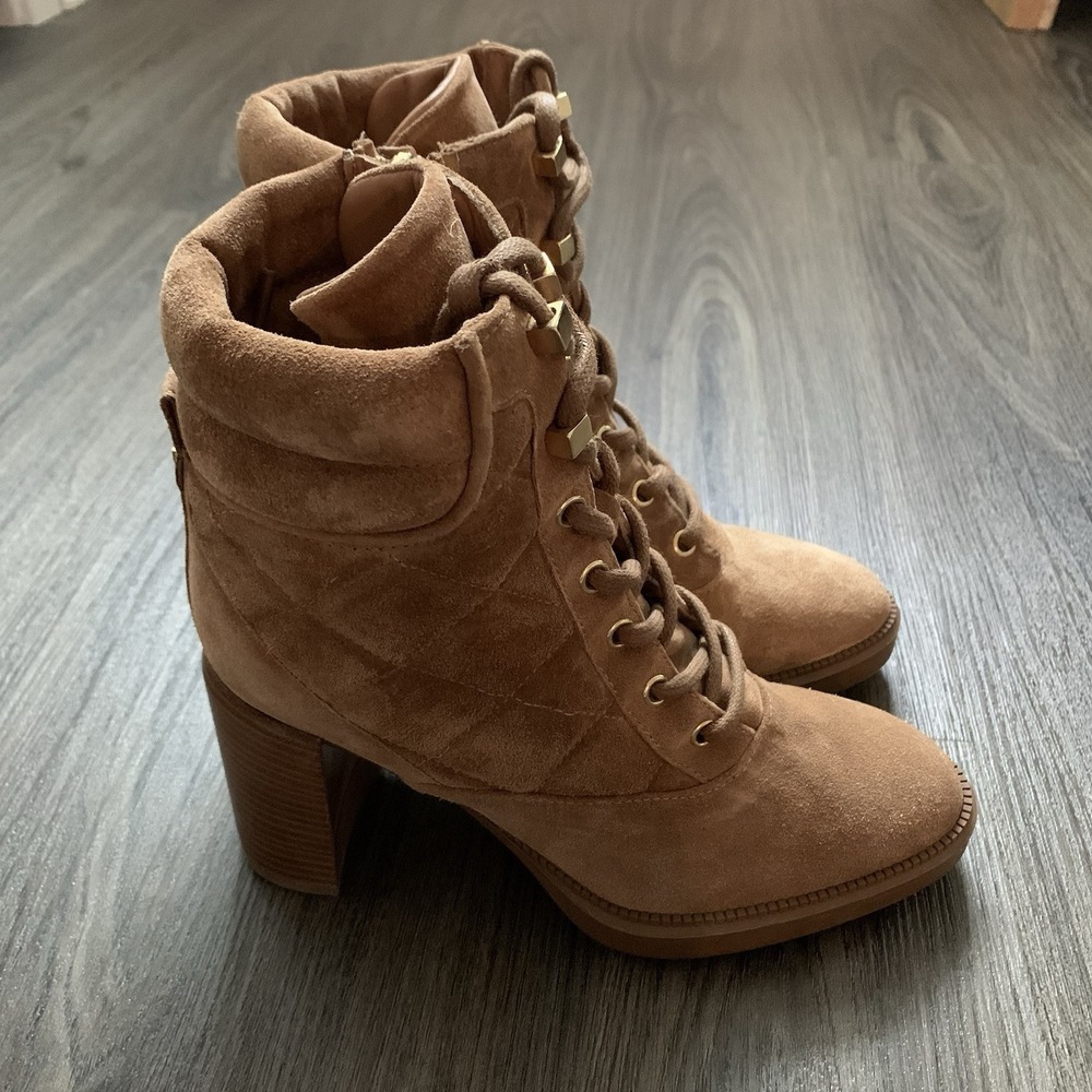 Aquatalia Iole Quilted Suede Lace-Up Booties Women 6.5 Brown Weatherproof Boots - Picture 1 of 10